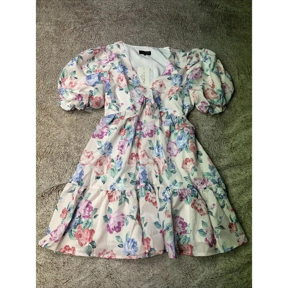 In The Style Maternity Darby Dress Puff Sleeve Multi US 6- UK 10 New - Picture 6 of 16